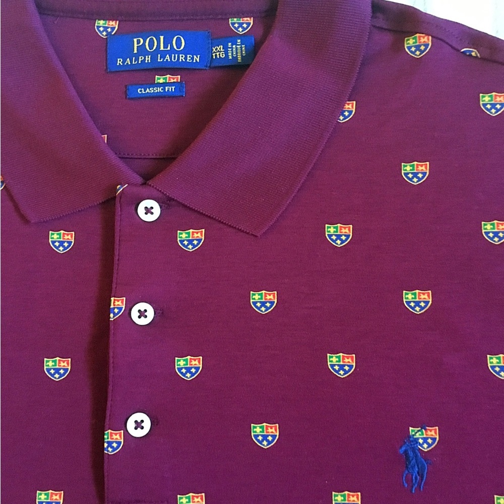 Polo by Ralph Lauren Maroon Shield Crested Print Polo